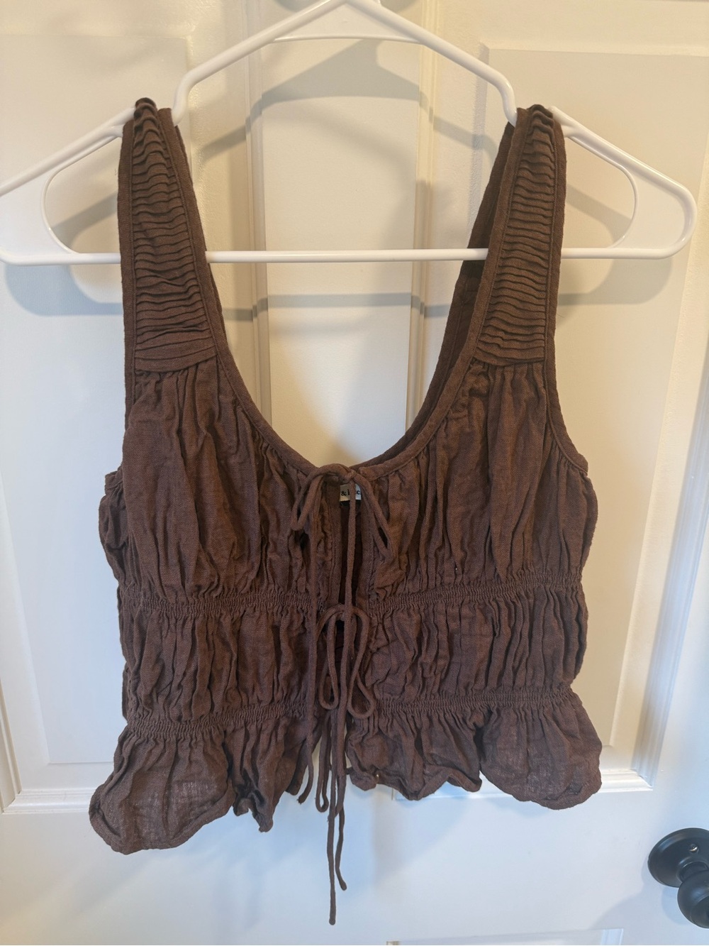 Abercrombie & Fitch Chocolate Brown Smocked Tie-Front Tank